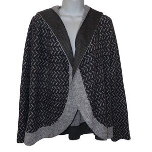 Mystree Open Cardigan Sweater women M Gray Hooded‎ Herringbone Knit Boho Casual